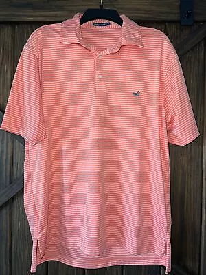 Southern March Performance Men’s Size Large Salmon And White Striped Polo • $21