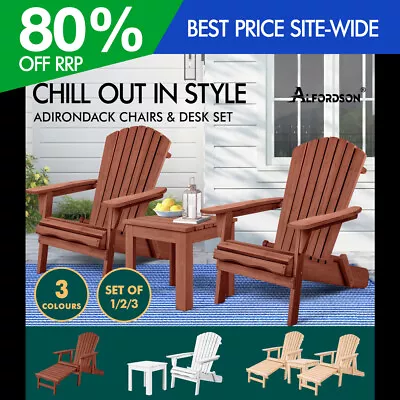 ALFORDSON Outdoor Chairs Wooden Adirondack Patio Furniture Sun Lounge Beach • $259.95