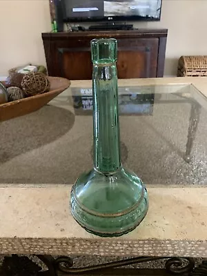 VINTAGE ITALY WINE JEANIE STYLE GLASS BOTTLE GREEN CEVIN TALL 11 H Gold Lines • $32