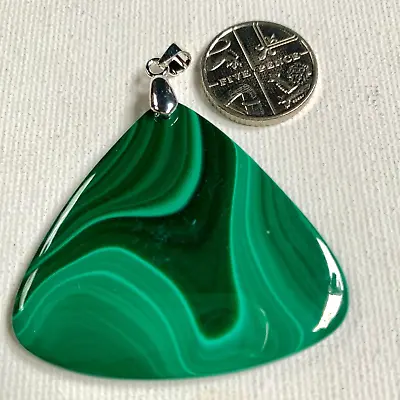 MALACHITE AA+ GRADE HUGE  40x43MM PYRAMID PENDANT And 925 STERLING SILVER BAIL • £18