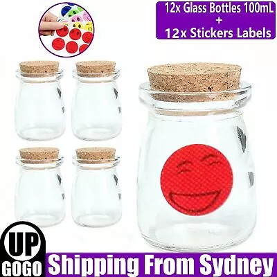 12PCS Glass Pudding Jar Yoghurt Sweet Dessert Bottle Plastic Cap Decor 100ml New • $20.98