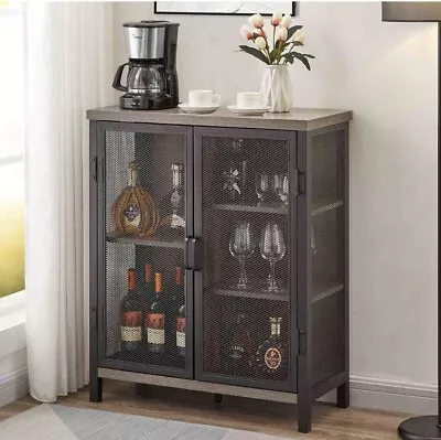 Industrial Coffee Bar Cabinet With Storage Farmhouse Wood Metal Accent Cabinet • $102.69