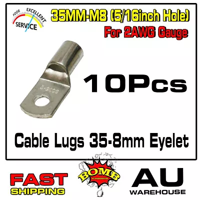 Cable Lug Copper Battery 35-8mm Wire Eyelet Terminals Connector 35mm2 2AWG 10PCS • $15.97