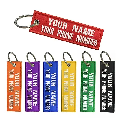 Custom Embroidered Keychain Personalized Bike Bag Luggage Name Tags Double Sided • $8.68