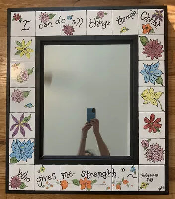 Hand-painted Mirror Philippians 4:13 SPRING FLOWERS • $300