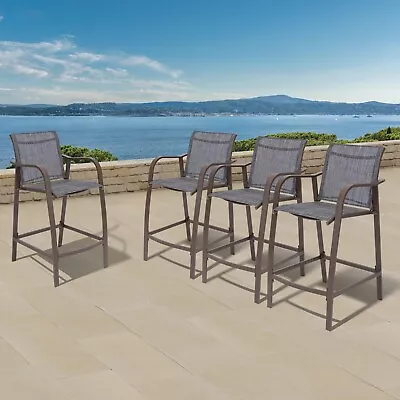 Aluminum Outdoor Bar Stool Set Of 4 Patio Counter Height Stools & Bar Chairs • $324.99