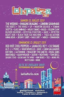 $15.83 • Buy LOLLAPALOOZA PARIS 2017 CONCERT POSTER: The Weeknd, Red Hot Chili Peppers, Alt-J