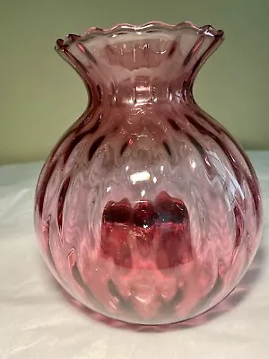 Vintage Cranberry Glass Vase Vertical Optic Ribbed Pattern • $24.99