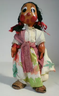 Mexican Oil Cloth Female Folk Art Doll 10  Tall - Vintage Collectible Colorful • $19.99