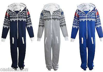 Unisex 1onesie Mens Plain Aztec Print Zip  All In One Hooded Jumpsuit Size S-5xl • £16.99