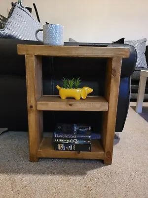 Solid Wood Rustic Side Table With Two Shelves Sofa End Table • £55.13