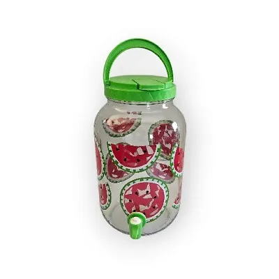 Vintage Glass Sun Tea Dispenser Jar With  Watermelons Handle Spigot Iced Tea • $24