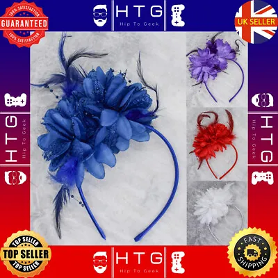 £8.95 • Buy Feather Double Flower Aliceband Fascinator Headband Weddings Ladies Day Ascot