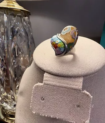 Artist Made. Sterling Silver Handmade Inlay Murano Klass Ring Vintage. • $60