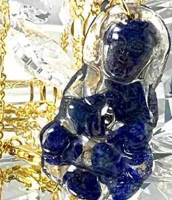Handcrafted Quan Yin Buddha Goddess Lapis Lazuli Necklace Brass Plated Chain • $49.99