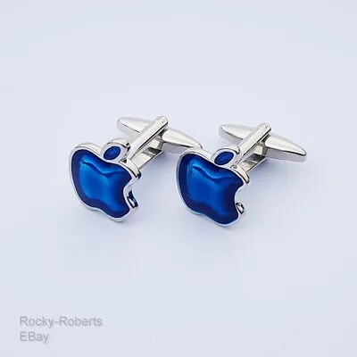 £22.95 • Buy Silver Blue Apple Cufflinks For Men And Women With Presentation Box