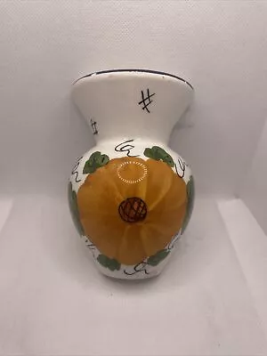 Hnos Martinez White Ceramic Wall Vase Hand Painted With Yellow Flower Decoration • £9.99