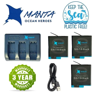 $63.95 • Buy MANTA AUSSIE GoPro Battery Charger Kit HERO11 10 9 8 7 6 5 4 3+ HERO Black Set