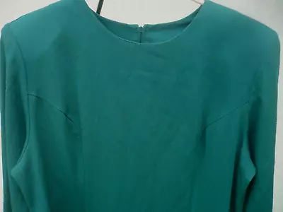 Vtg 80 Bedford Fair Hunter Solid Green Simple Hourglass Dress Secretary L Modest • $13.59