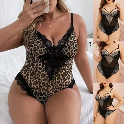 £9.59 • Buy Plus Size Sexy Womens Leopard Lingerie Crotchless Bodysuit Underwear Nightwear