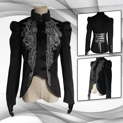 £41.99 • Buy Women Gothic Riding Jacket Coat Soft Black Velvet Lace Steampunk Victorian S-4XL