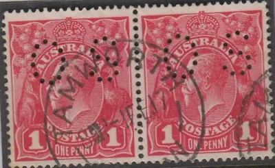 $14 • Buy Stamps Australia 1d Red KGV Perf OS Pair With 1917 Tamworth NSW Postmark 