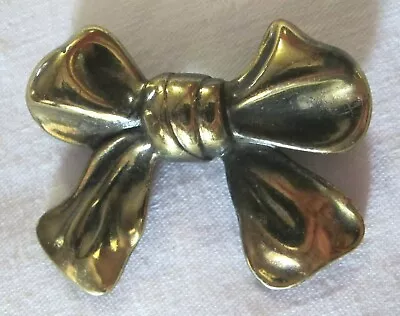 BROOCH Distressed Gold Metal BOW 80s Vintage Pin Clasp Retro Gift Broach Clip • $25.95