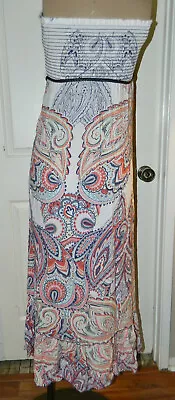 AKUALAI Juniors Smocked Strapless Paisley PRint MAXI DRESS* S • $16.99