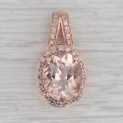 1.76ctw Oval Morganite Diamond Halo Pendant 10K Rose Gold • $279.99