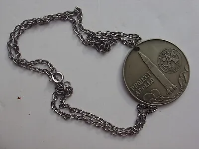 Vintage Project Apollo 11 NASA Eagle Moon Landing Coin Medal Necklace Pendant • $19.69