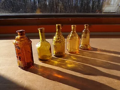 Lot Of 5 Vintage Miniature Amber Glass Bottles; 2 Wheaton 3 Made In Taiwan • $14.95