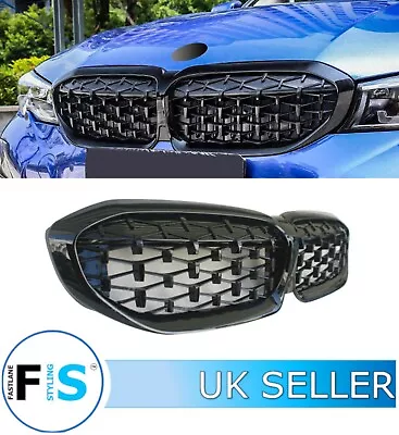 Bmw 3 Series G20 G21 Front Kidney Grille Diamond Style Full Gloss Black Rim • £64.99