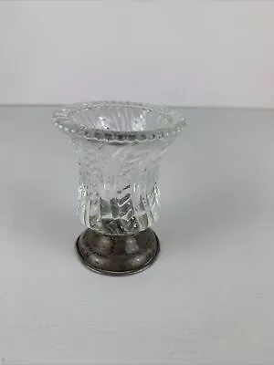 0774 Lead Crystal Candle Holder Sterling Silver Base Vintage Bohemian Motif • $14.99