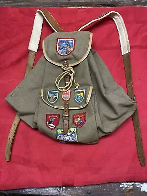 Vintage Hiking Outdoors Small Rucksack Backpack Souvenir Patches 1950’s • $45