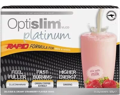 £29.43 • Buy OPTISLIM PLATINUM VLCD Meal Replacement Shake Strawberry Weight Loss 21 × 25 Gm