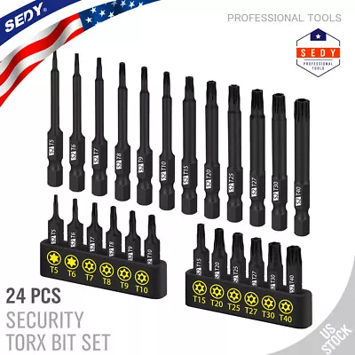 24PC Magnetic Security Torx Bits Tamper Resistant Star S2 1  & 2.3  Long T5- T40 • $14.99