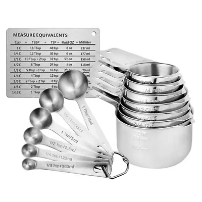 14Pcs Stainless Steel Measuring Cups And Spoons Combo Set Stackable • £28.02