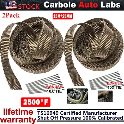 2 Exhaust Heat Wrap Tape Pipe Ties Kit For Header/Exhaust 1 X50 FT Roll Titanium • $26.59