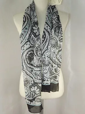 NWT White Stag Paisley Black/White Multi Purpose Scarf One Size 10x60 Italy • $3.99