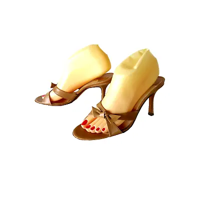 Jimmy Choo Women Sz 38.5 M Nude Leather Mules Sandals Heels Pumps Shoes Slides • $148.99
