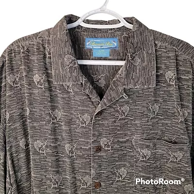 Bermuda Bay 100% Silk Hawaiian Button-Up Shirt Mens XL Gray Marlin Pattern • $14.99