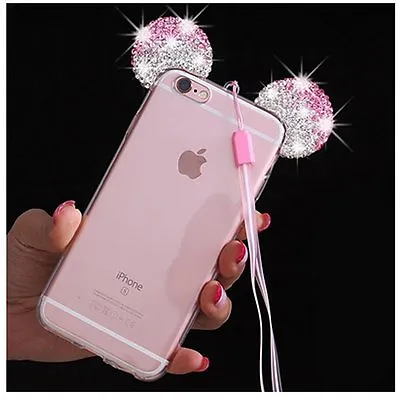 IPhone 7+/ 8+ PLUS - Pink Diamond Rhinestone Mouse Ears Rubber Case Cover • $9.16