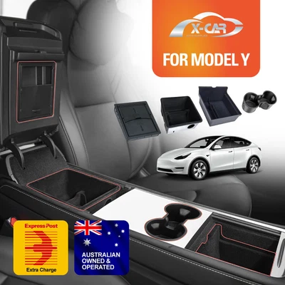 $10.39 • Buy Centre Console Organizer Tray Armrest Storage Box Cup Holder For Tesla Model 3 Y