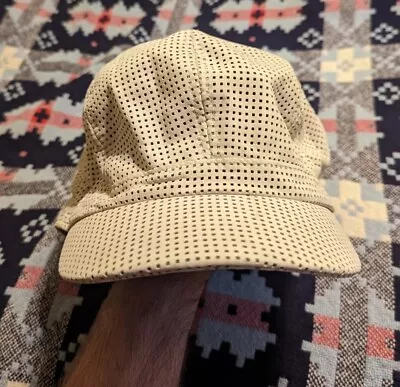 Vtg Kangol Blue Label Perforated Leather Spitfire Cream Hat Size Medium Cap • $29.88