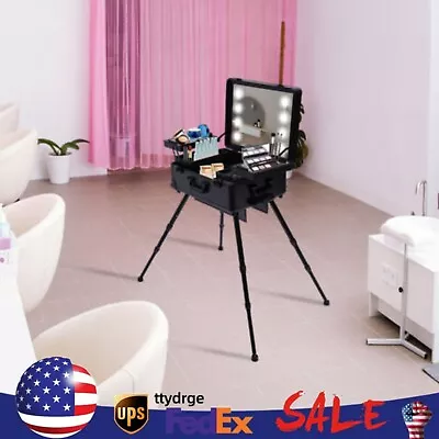 Pro Rolling Makeup Case Travel Cosmetic Trolley Organizer & LED LIght & Mirror • $180.51