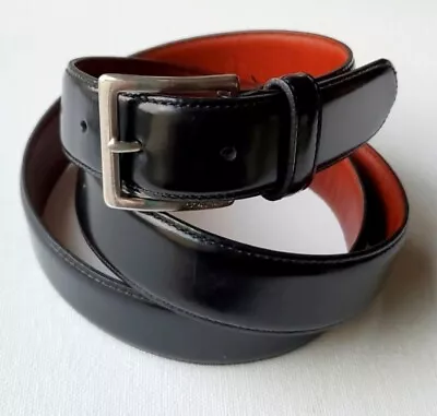 COACH MENS SZ 42/105 BLACK LEATHER Square BUCKLE Silvertone HANDCRAFTED BELT USA • $38