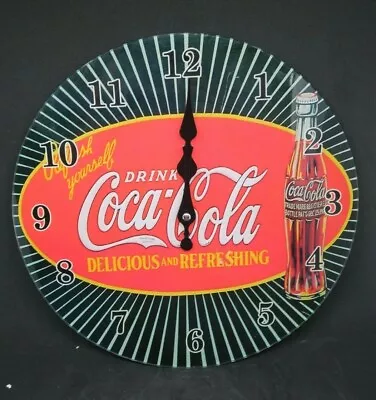 Coca Cola  Delicious And Refreshing ~ Glass Wall Clock 30 Cm Man Cave Garage Bar • $35