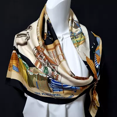 RARE VINTAGE HERMES Silk Scarf  Charmes Des Plages Normandes  Carre 90 • $246.40