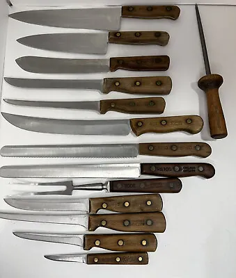 $250 • Buy Vintage Chicago Cutlery 14 Piece Knife Set Walnut Handle Henckels Knife Block
