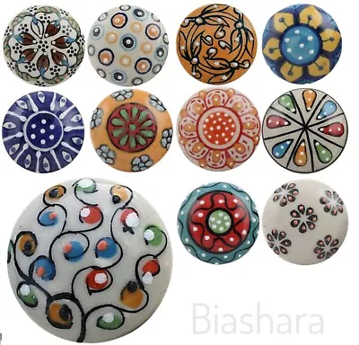 CERAMIC DOOR KNOBS Vintage Flat Cupboard Handles Drawer Upcycling Colourful Big • £2.60